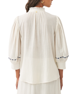 Blouse brodée à la main clotilda blanche