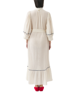 Robe longue brodée à la main clotilda blanche