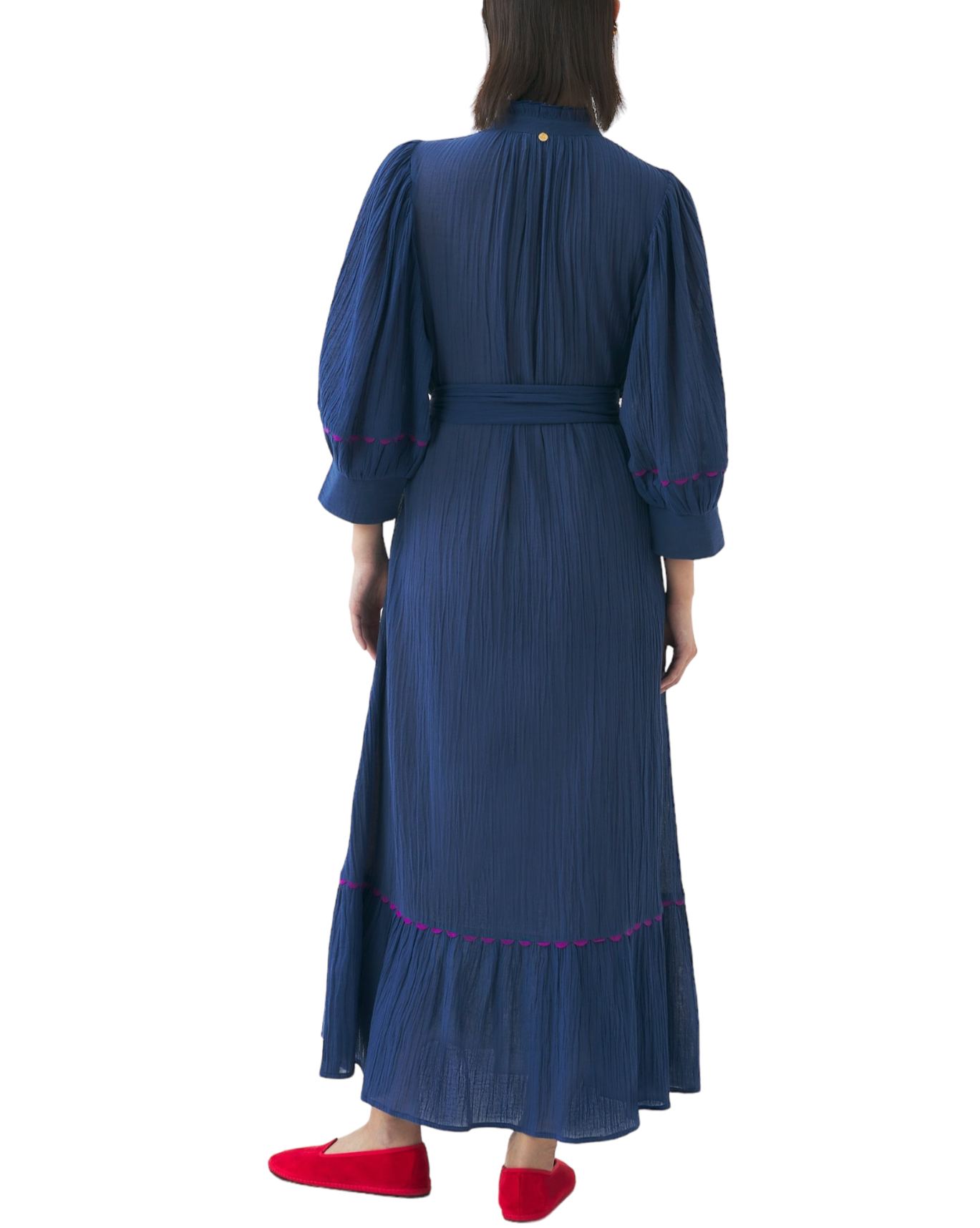 Robe longue brodée à la main clotilda bleu