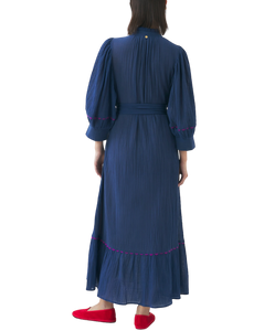 Robe longue brodée à la main clotilda bleu