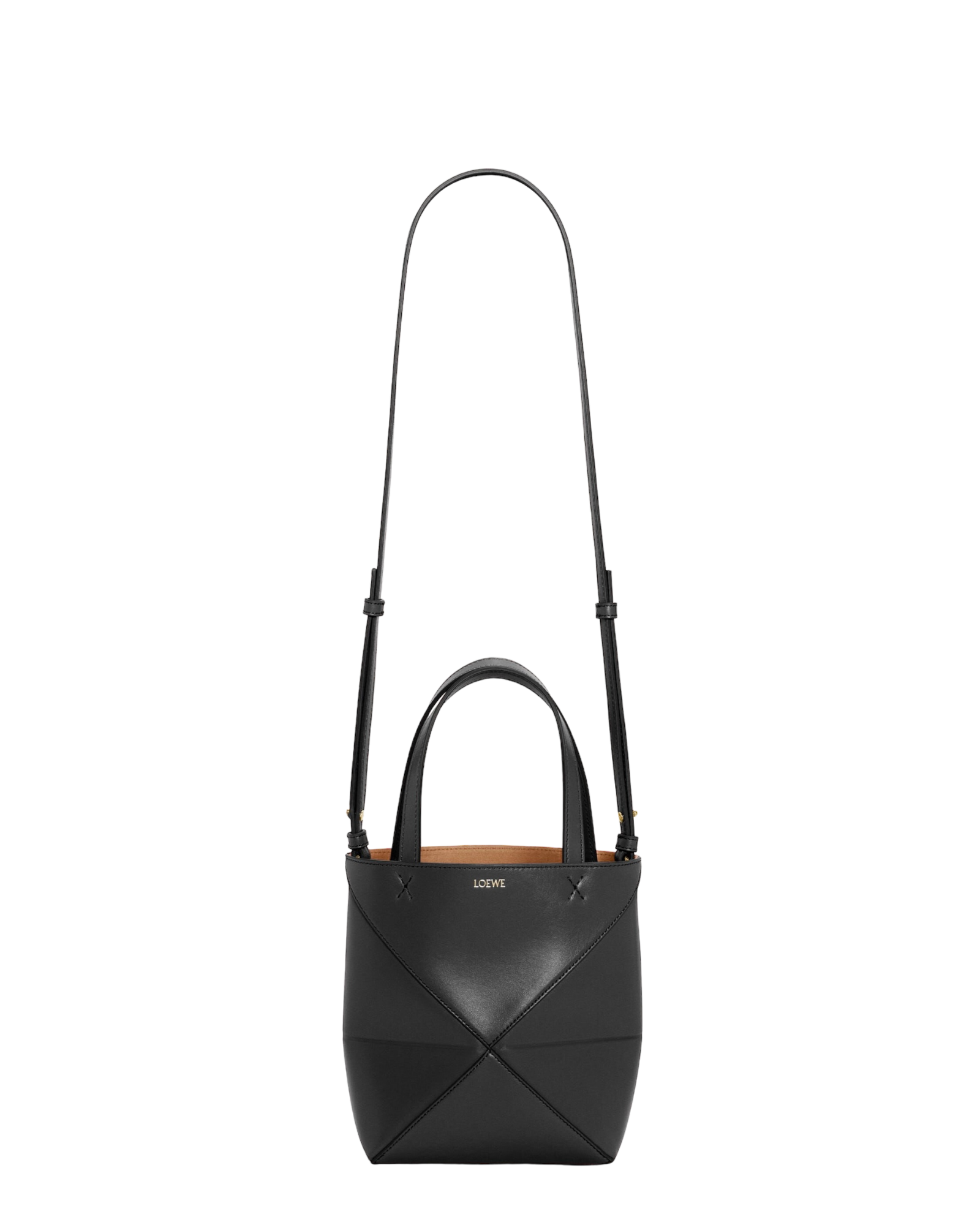 Mini Puzzle Fold Tote in shiny black calf leather