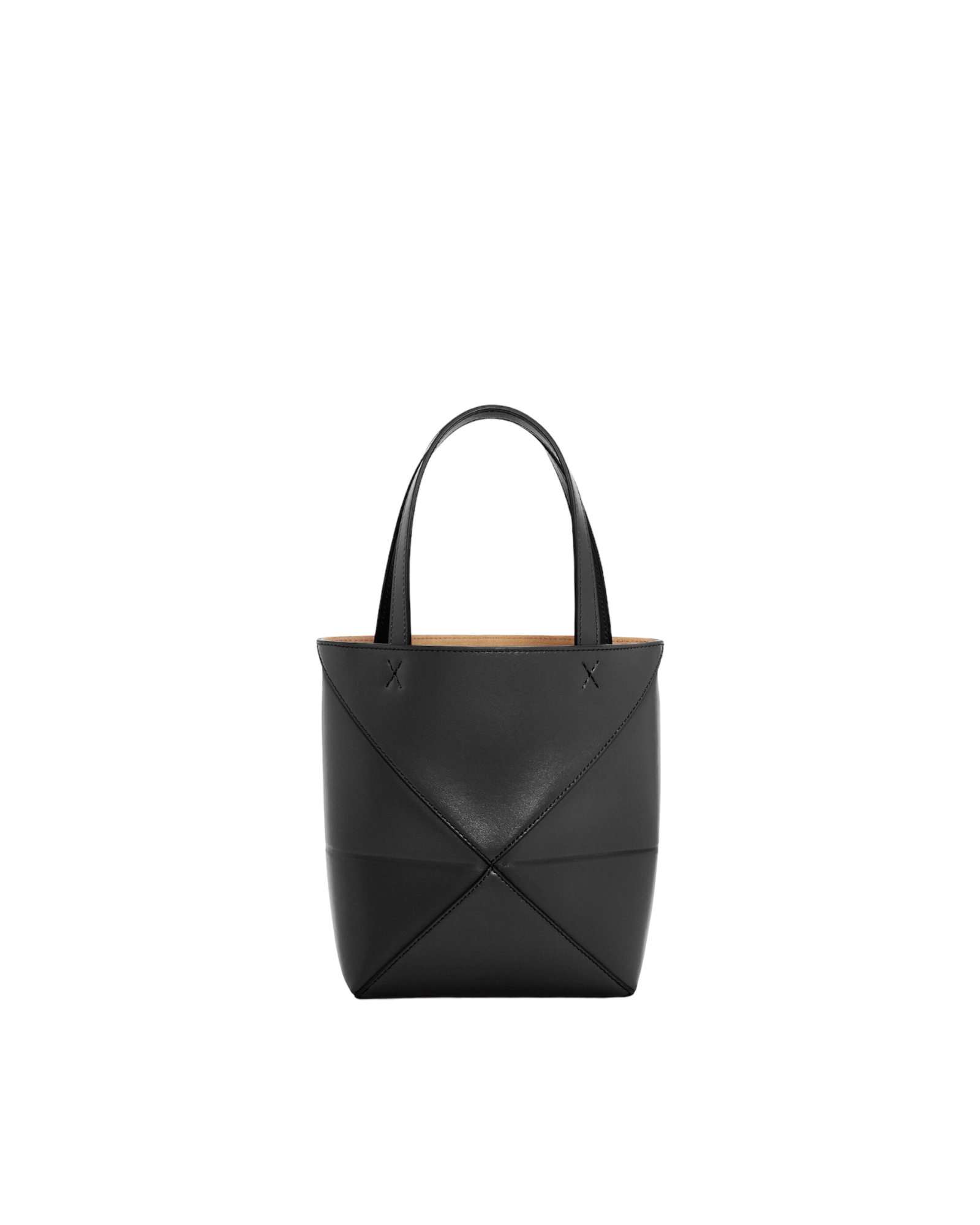 Mini Puzzle Fold Tote en cuir de veau brillant noir