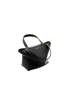 Mini Puzzle Fold Tote en cuir de veau brillant noir